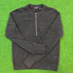 Theory Henley Pullover Sweater Dark Grey Heathered 100% Cashmere Size P